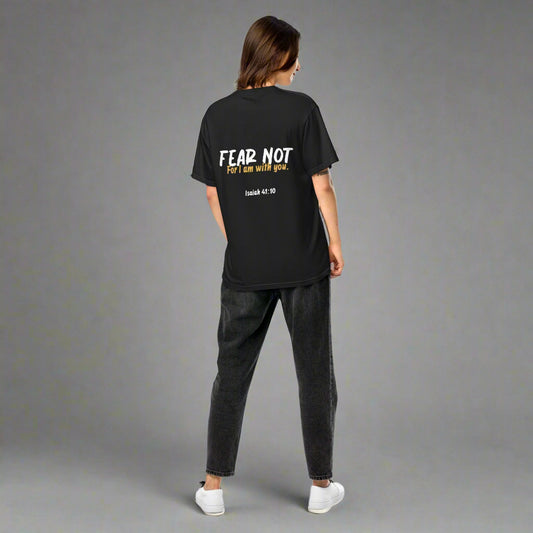 Unisex garment heavyweight t-shirt black short sleeve t-shirt with bible verse Isaiah 41:10 Fear not for I am with you