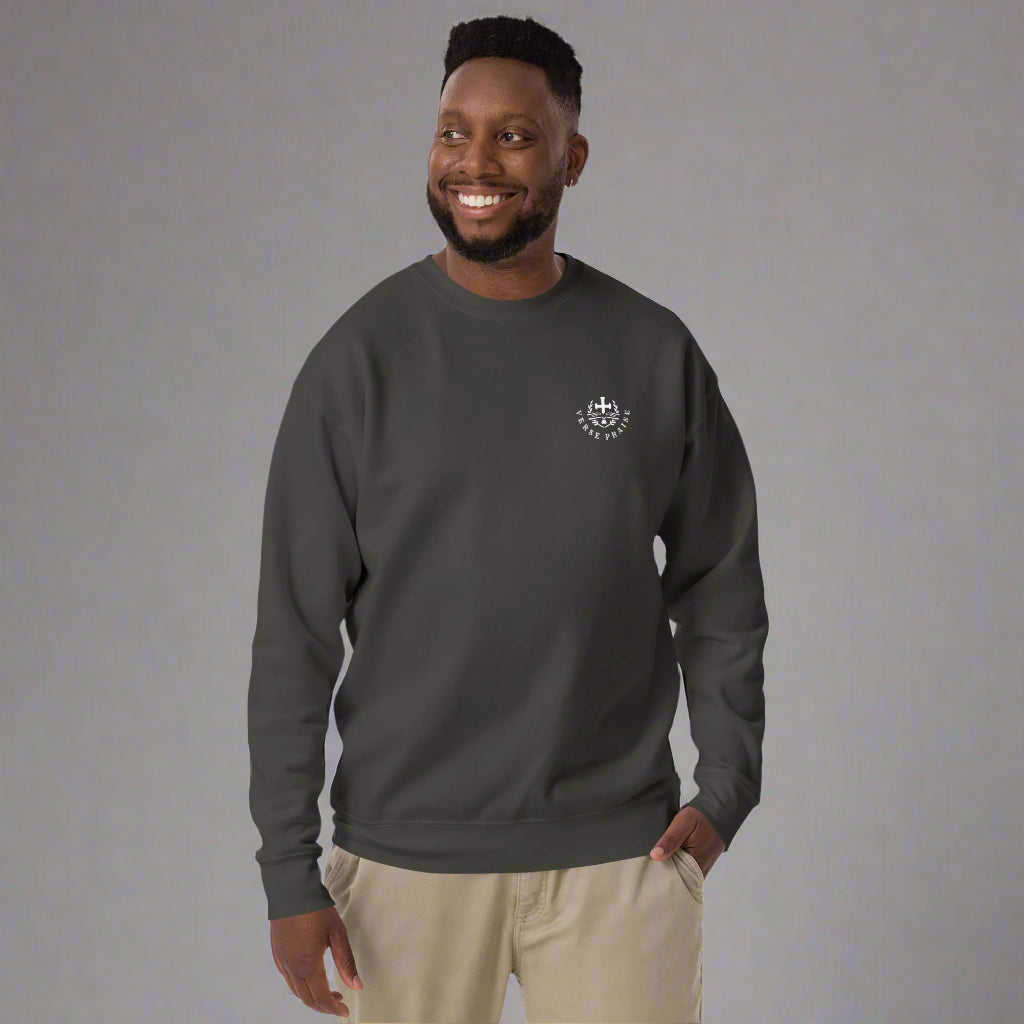 Unisex premium sweatshirt gray with bible verse Isaiah 41:10 Fear not for I am with you