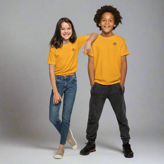 youth short sleeve t-shirt gold with bible verse Luke 6:31 Do to others as you would have them do to you