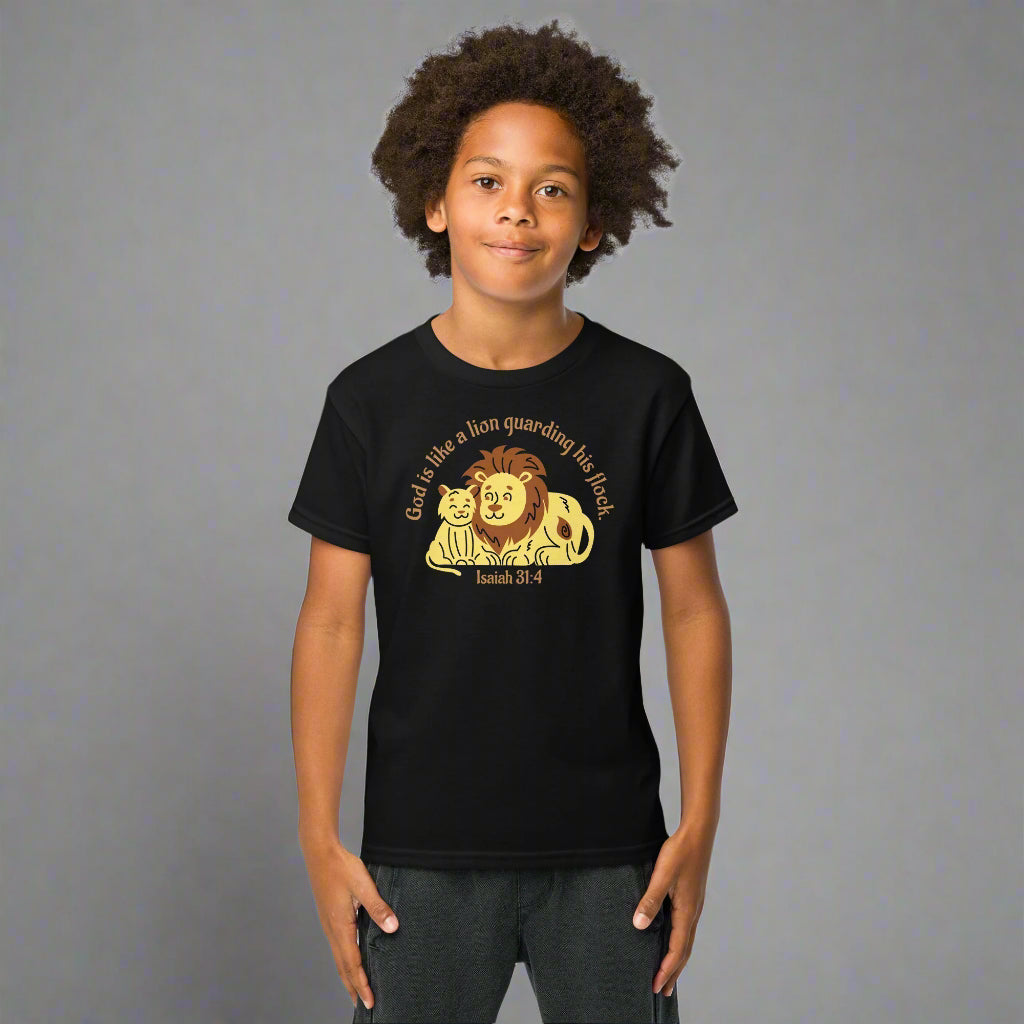 God is like a lion guarding his flock youth t-shirt
