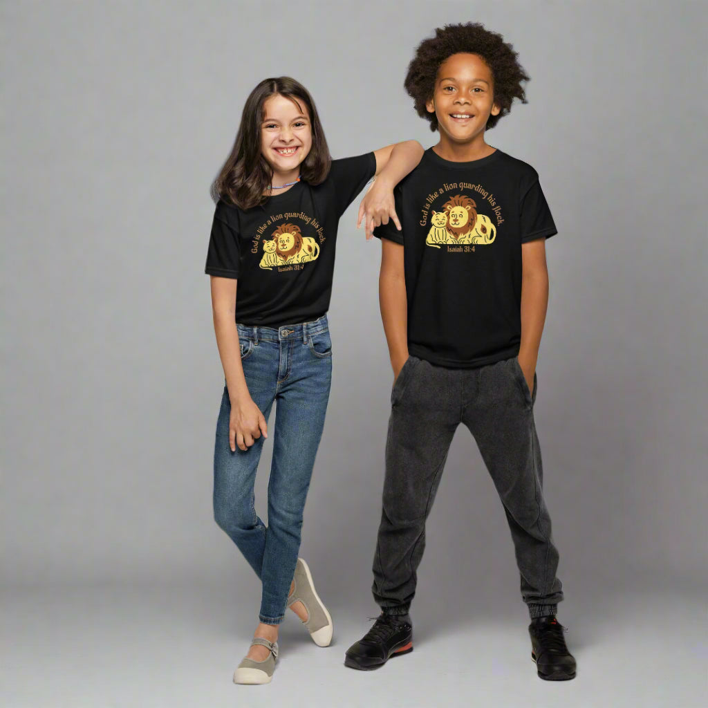 God is like a lion guarding his flock youth t-shirt