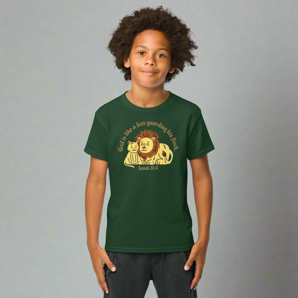 God is like a lion guarding his flock youth t-shirt