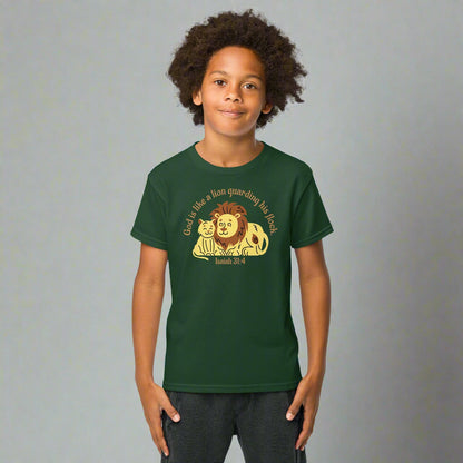 God is like a lion guarding his flock youth t-shirt