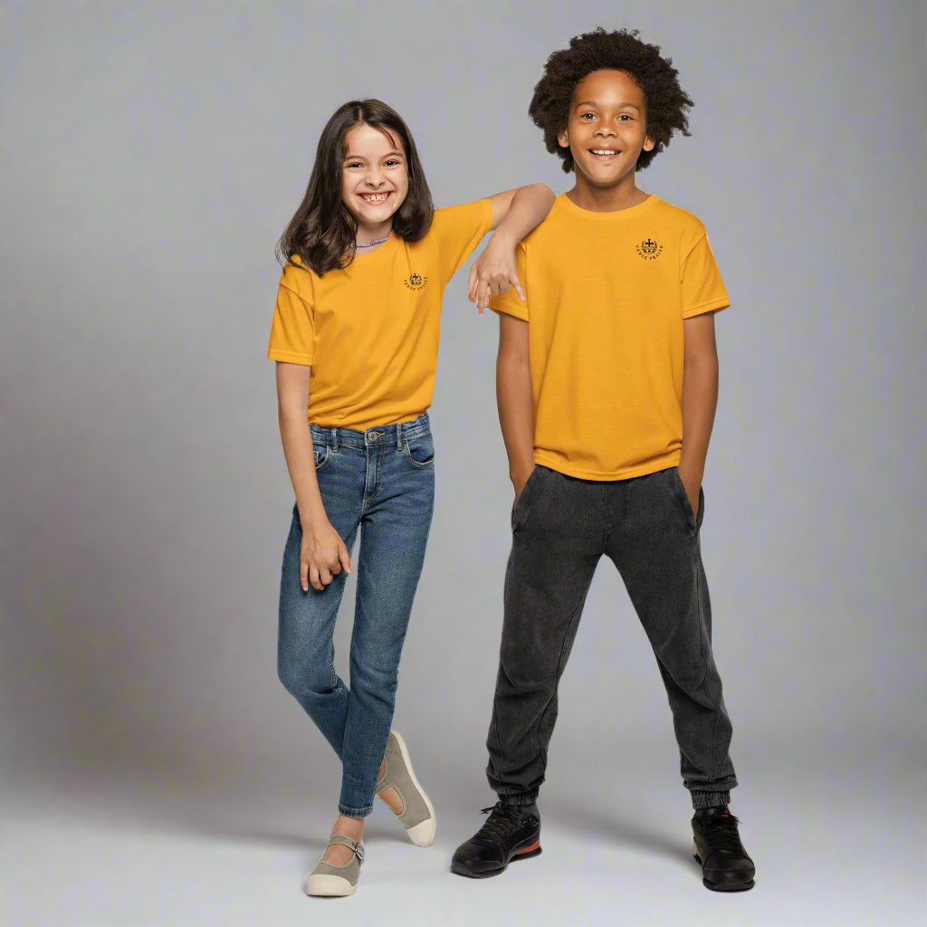 youth short sleeve t-shirt gold with bible verse Luke 6:31 Do to others as you would have them do to you
