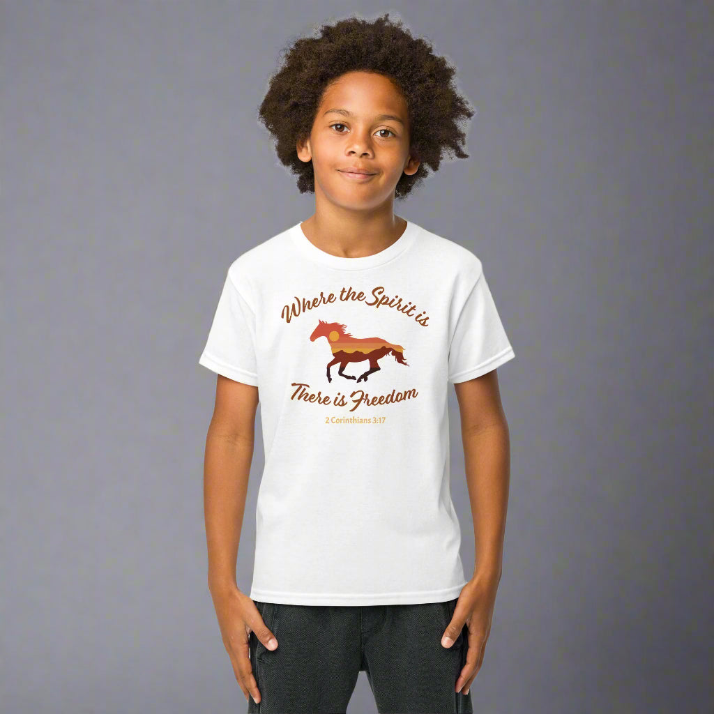 Where the spirit is there is freedom 2 Corinthians 3:17 youth t-shirt